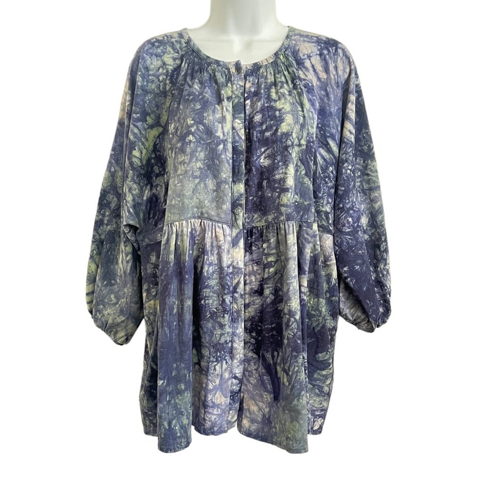Cabi Peplum Blouse Tie Dye Linen Womens Med Boho Oversized Top Peasant‎